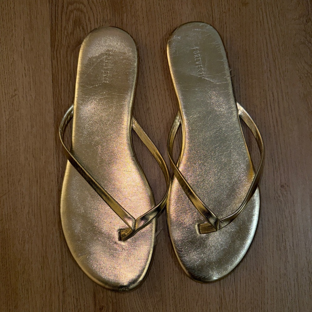 Forever 21 Gold Metallic thong flip flops